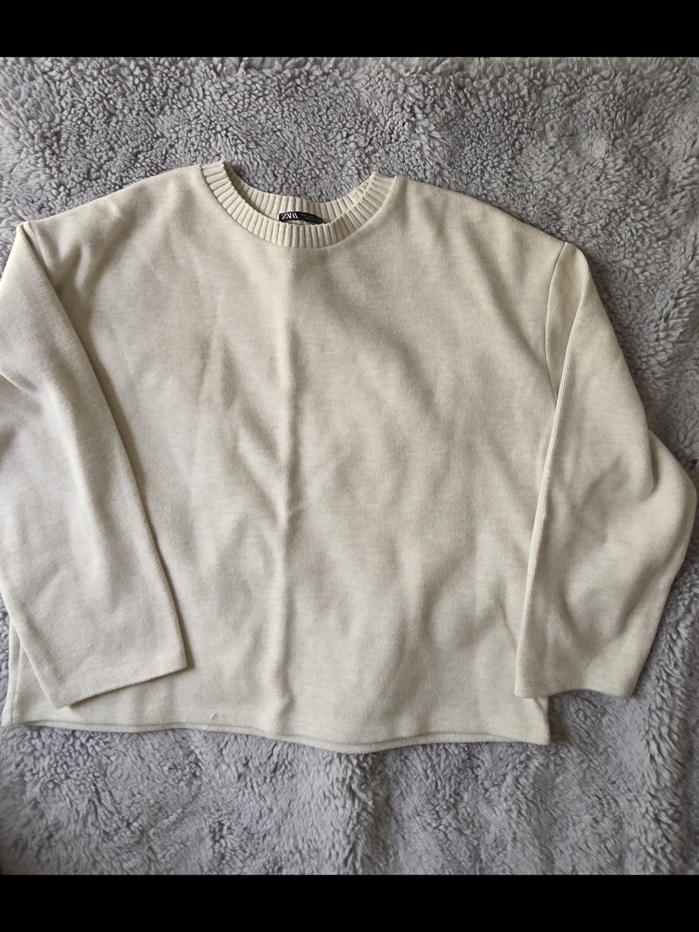 ZARA Neutral Cream Ribbed Crewneck Sweater